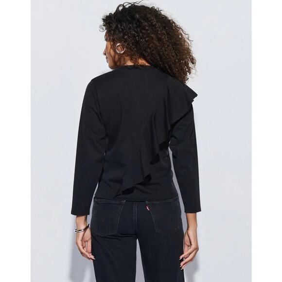 EUC Nation Los Angeles Farrah Top Black Sz XS Asymmetric Ruffle Sleeve Chic Tee - Picture 7 of 16